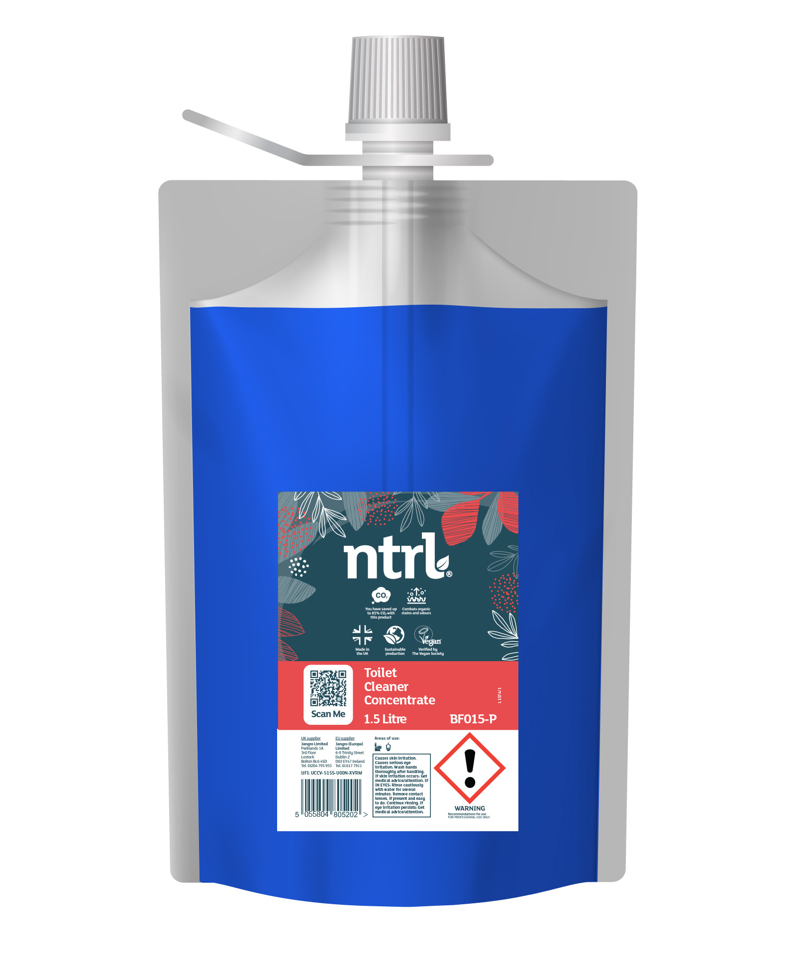 Jangro ntrl Toilet Concentrate Cleaner Pouch 1.5L